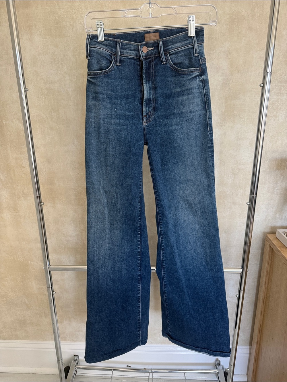 MOTHER High-Rise Wide Leg Jeans in Dark Blue